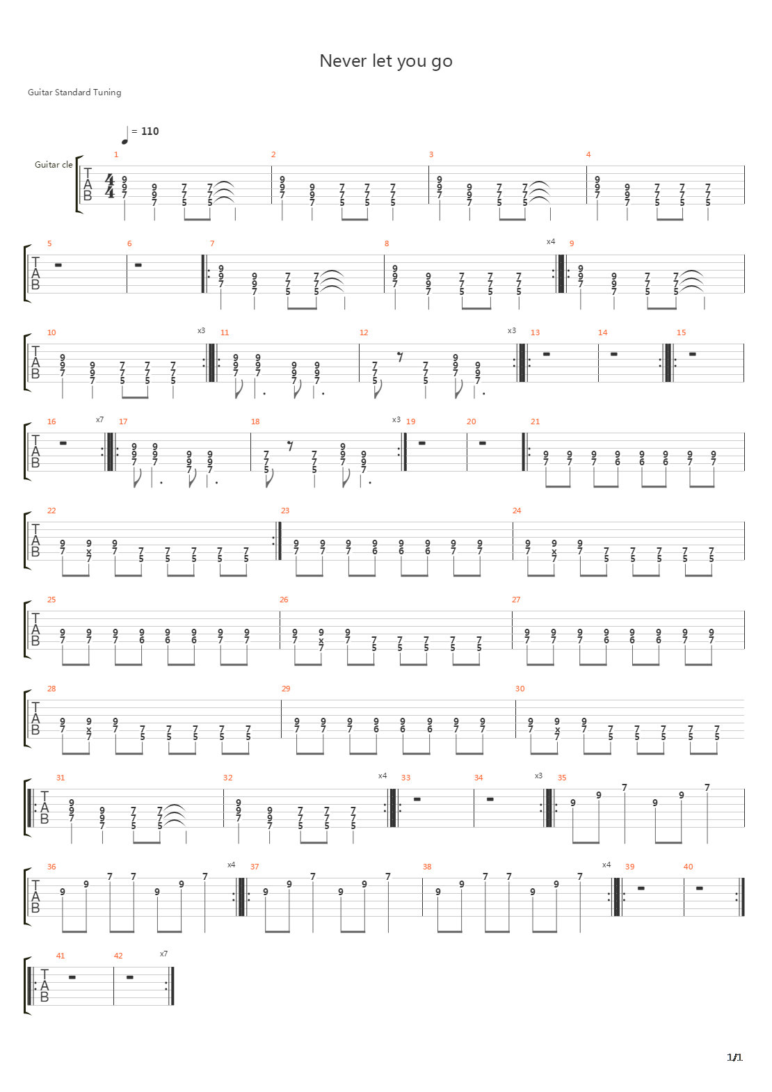 Never Let You Go吉他谱