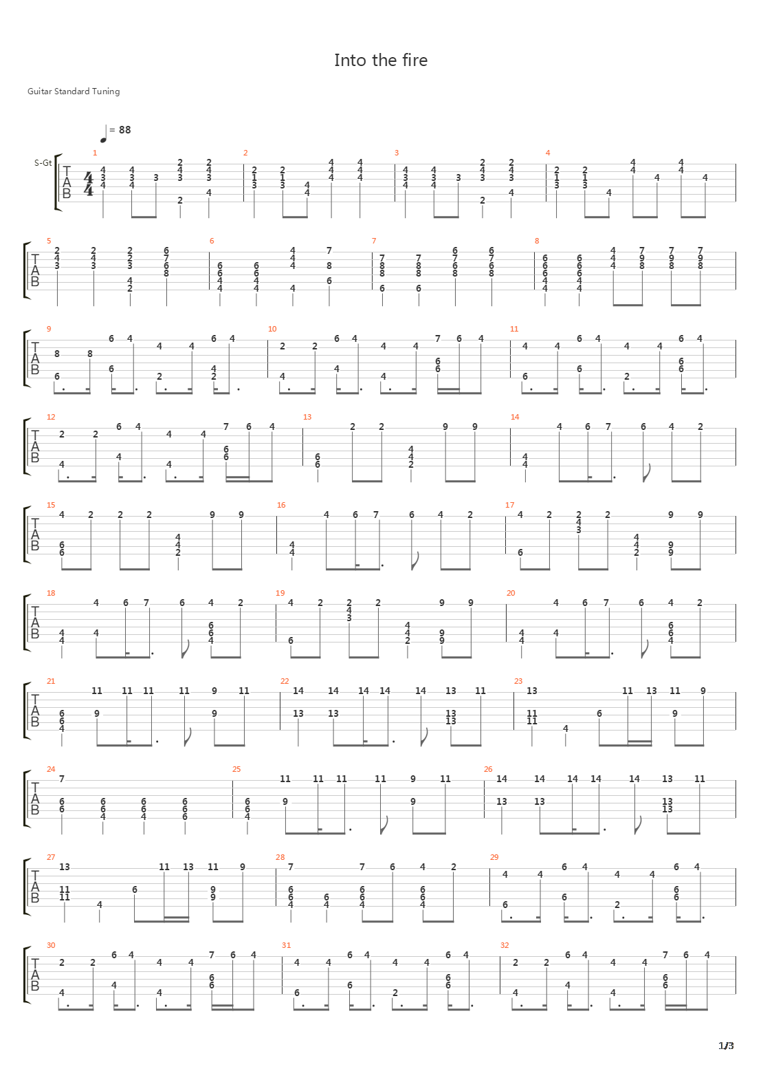 Into The Fire吉他谱