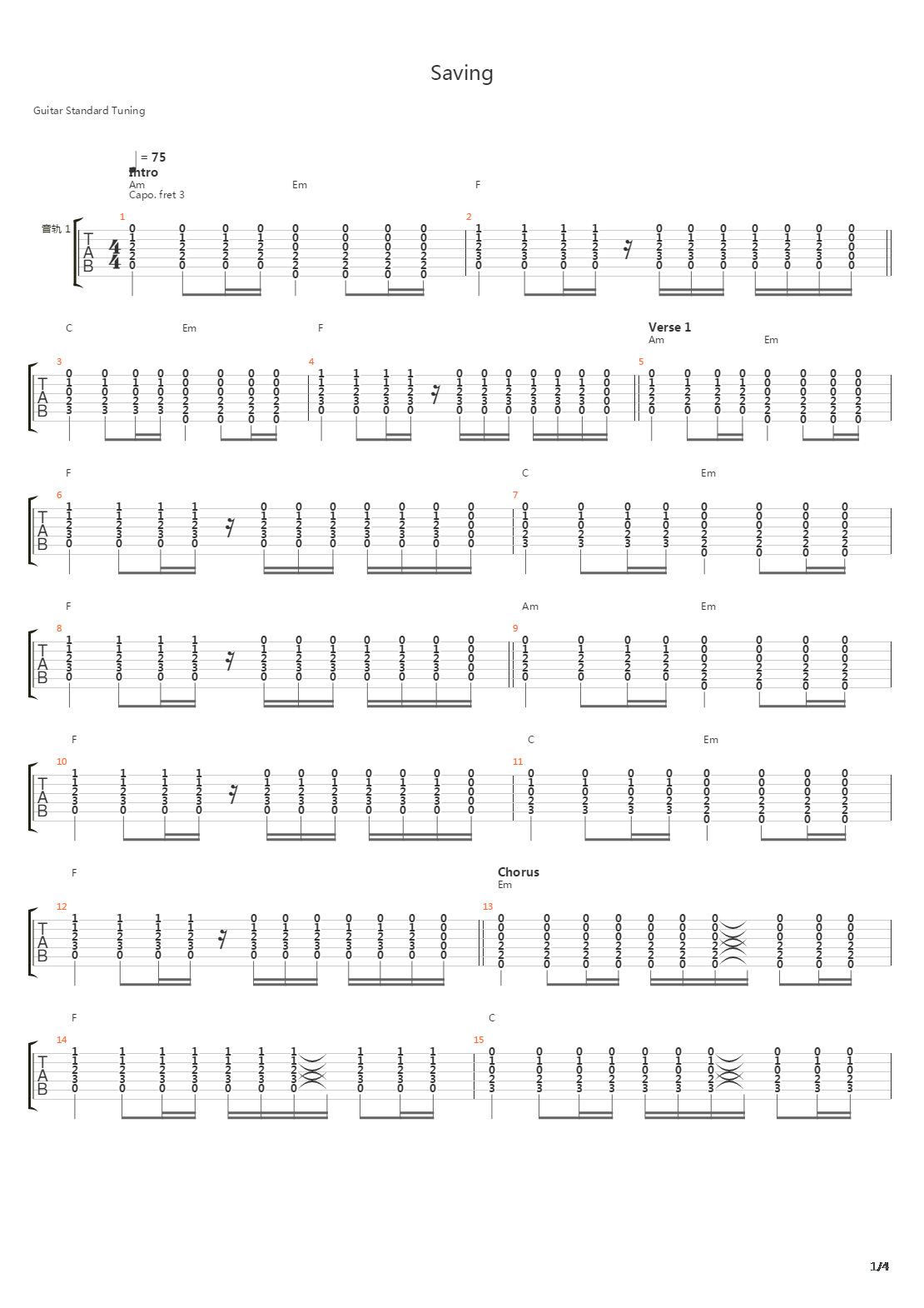 Saving吉他谱