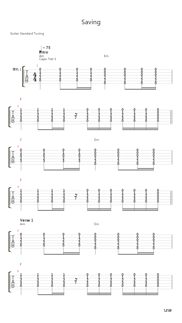 Saving吉他谱