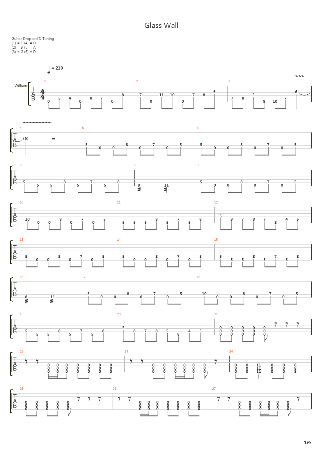 Glass Wall吉他谱
