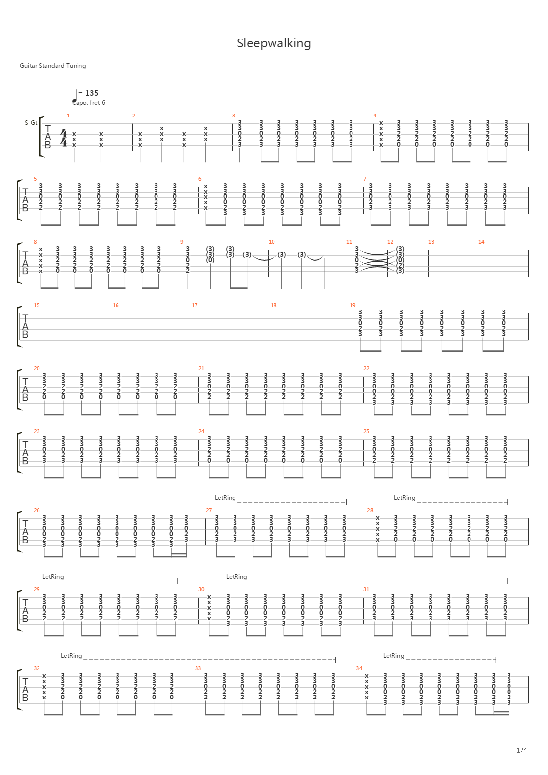 Sleepwalking吉他谱