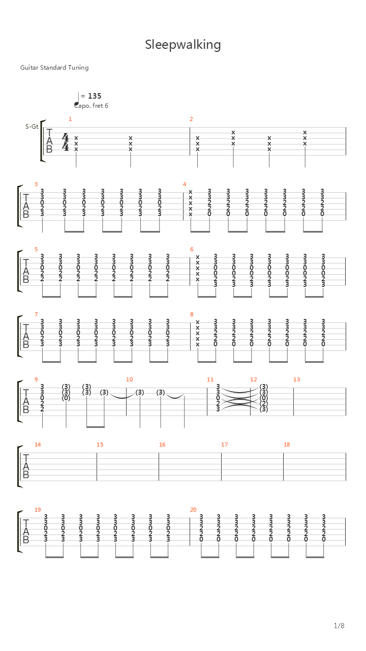Sleepwalking吉他谱