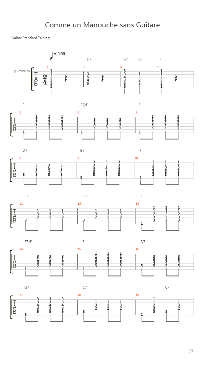 Comme Un Manouche Sans Guitare吉他谱