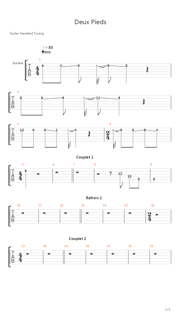 Deux Pieds吉他谱