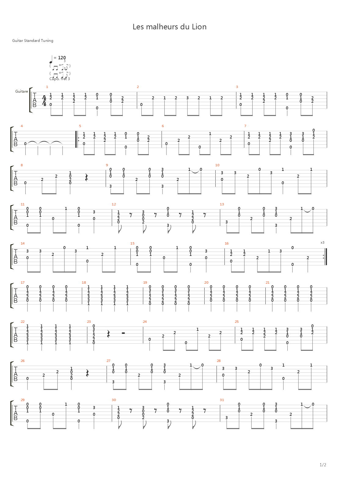 Les Malheurs Du Lion吉他谱
