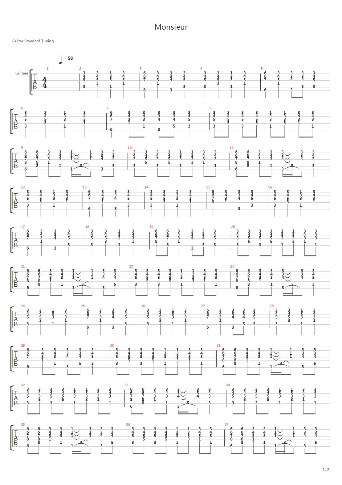 Monsieur吉他谱