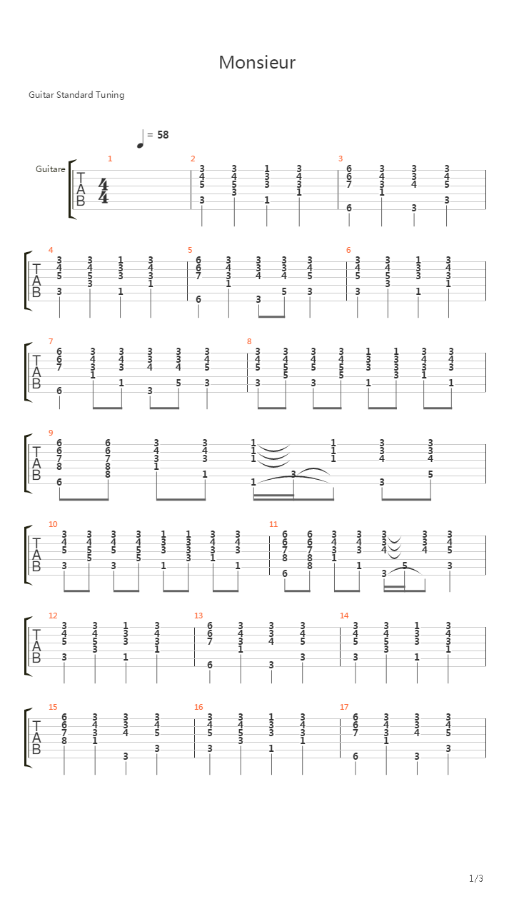 Monsieur吉他谱