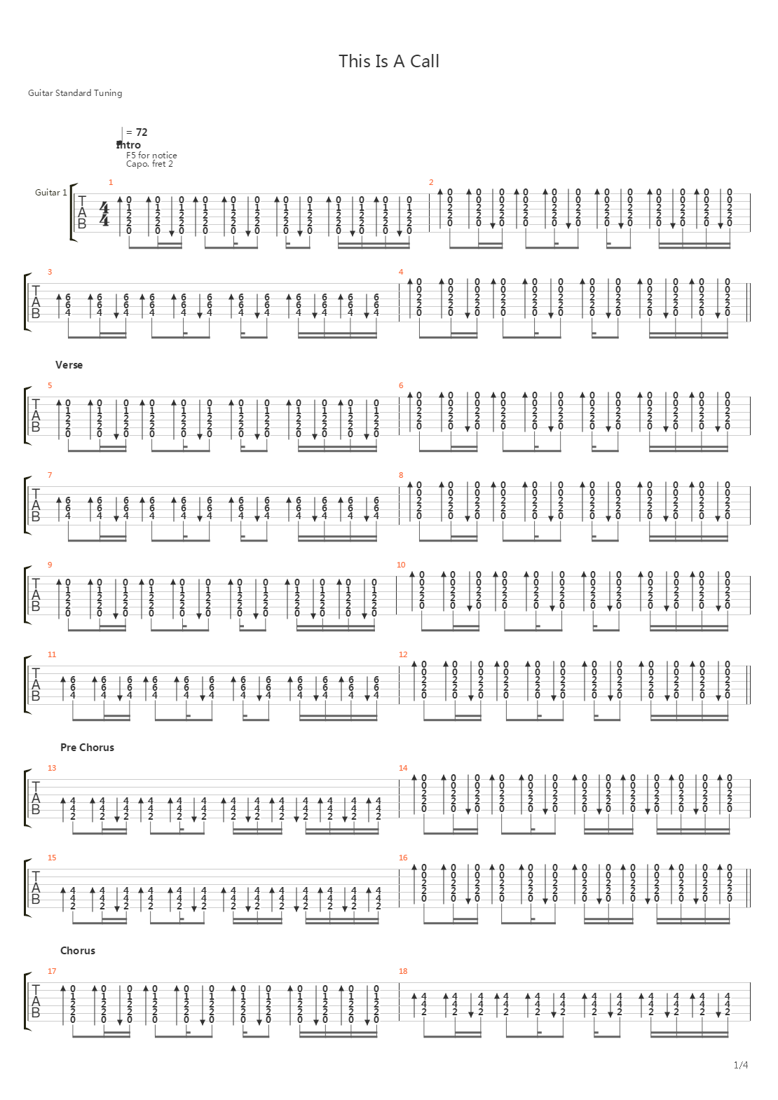 This Is A Call吉他谱