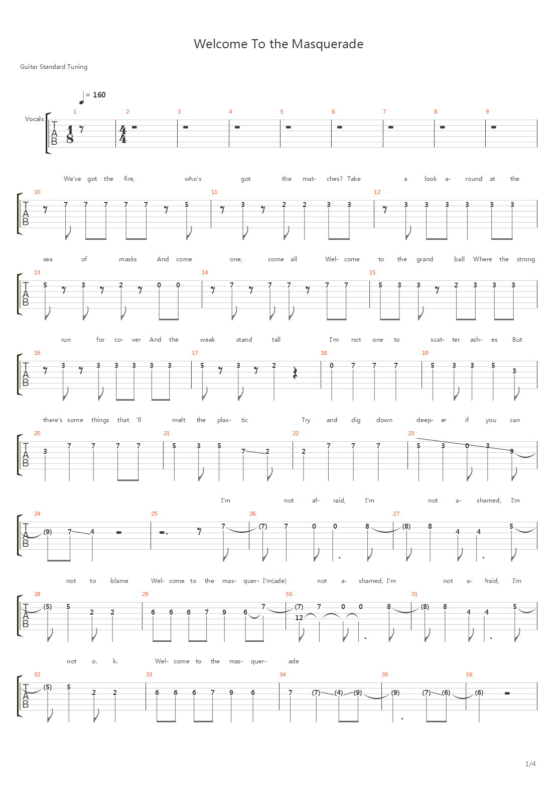 Welcome To The Masquerade吉他谱