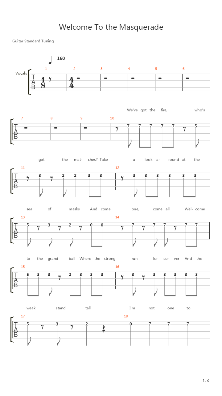 Welcome To The Masquerade吉他谱