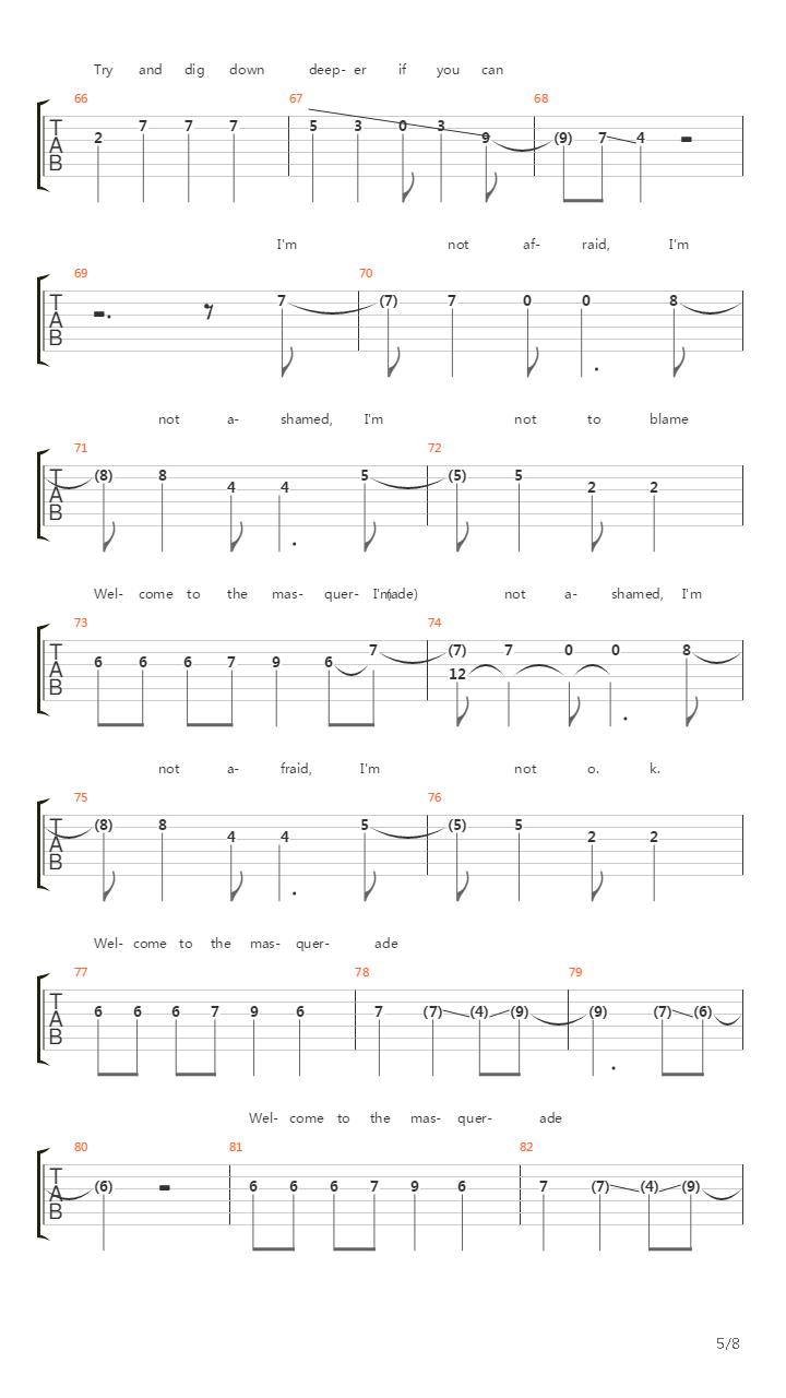 Welcome To The Masquerade吉他谱