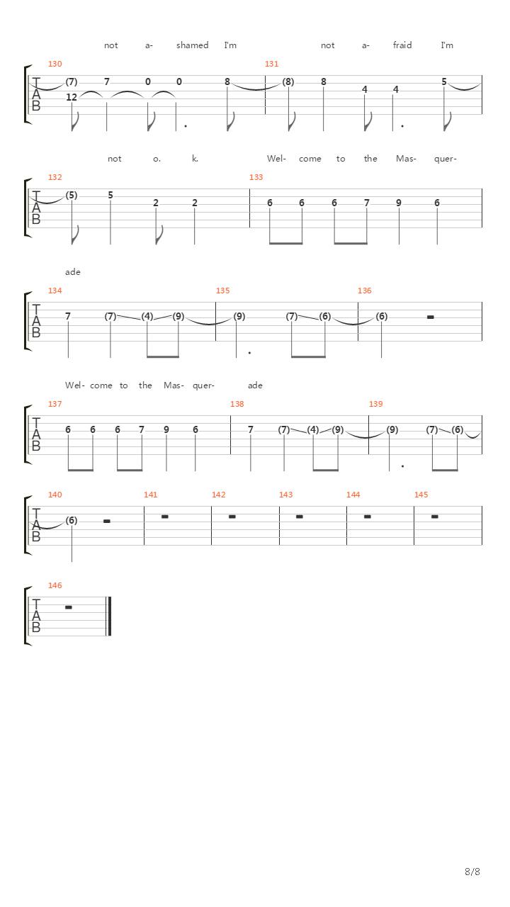 Welcome To The Masquerade吉他谱