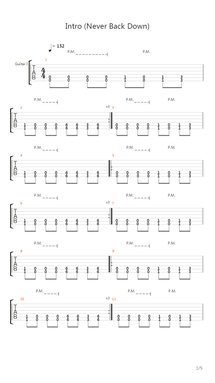 Intro Never Back Down吉他谱