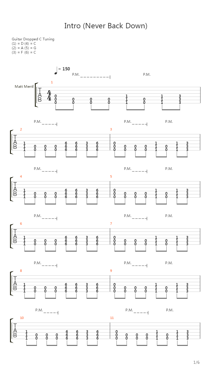 Intro Never Back Down吉他谱