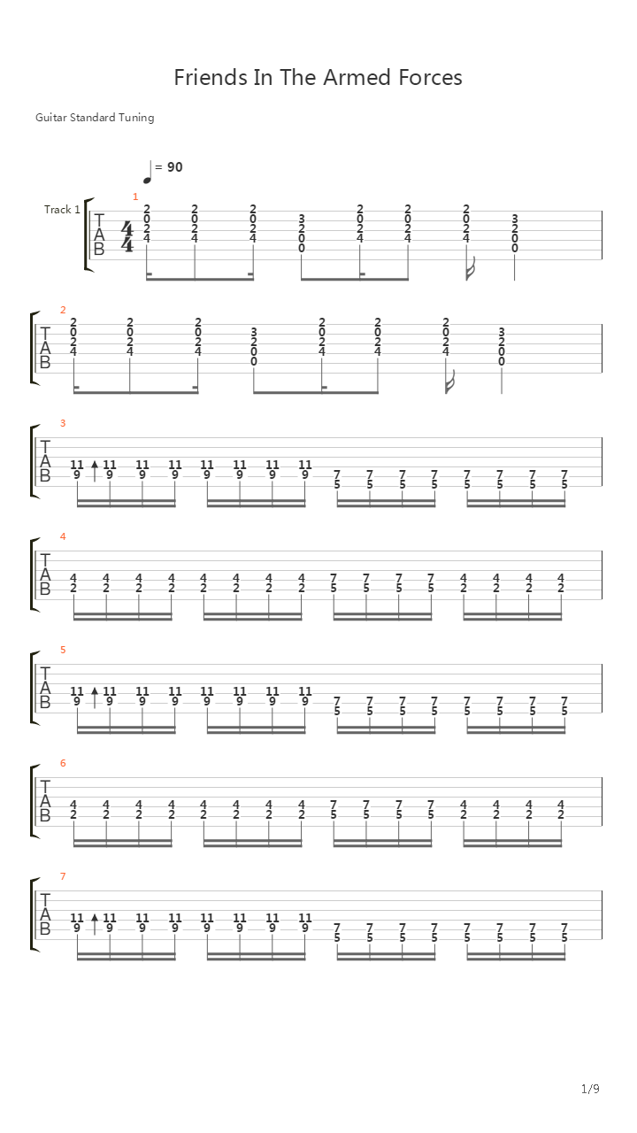 Friends In The Armed Forces吉他谱
