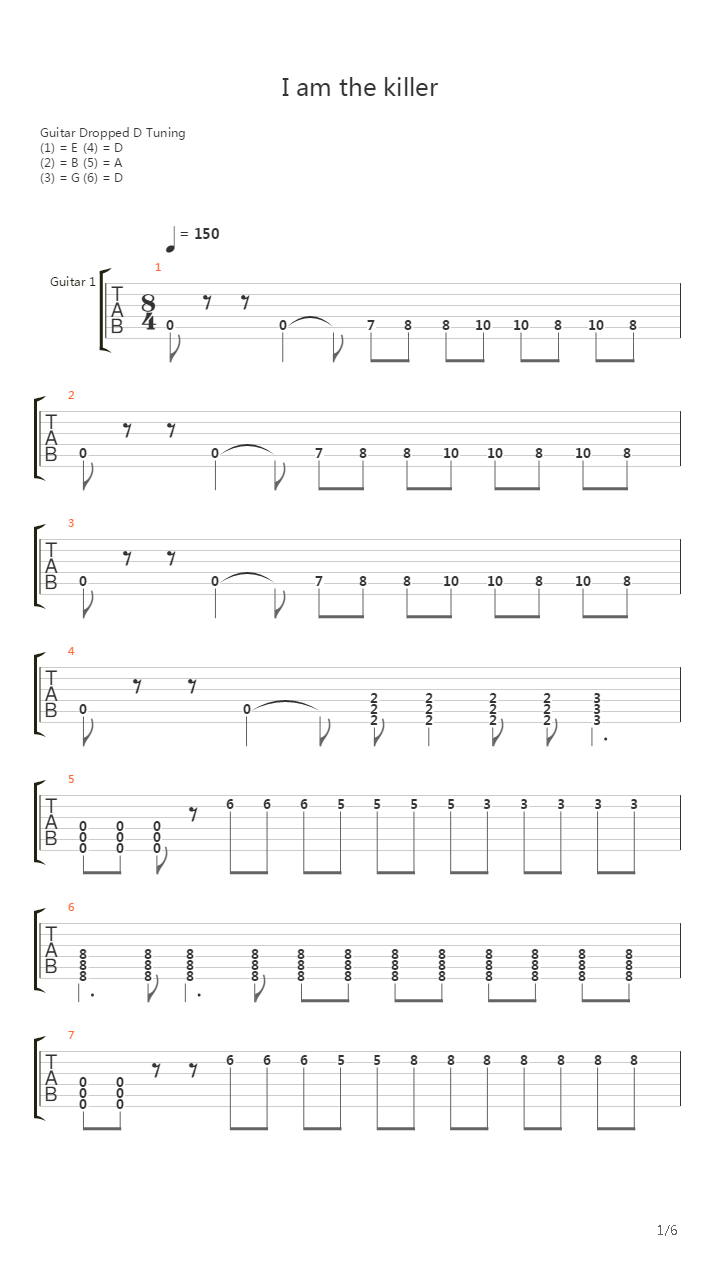 I Am The Killer吉他谱