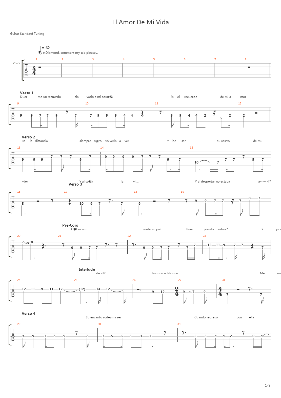 El Amor De Mi Vida吉他谱