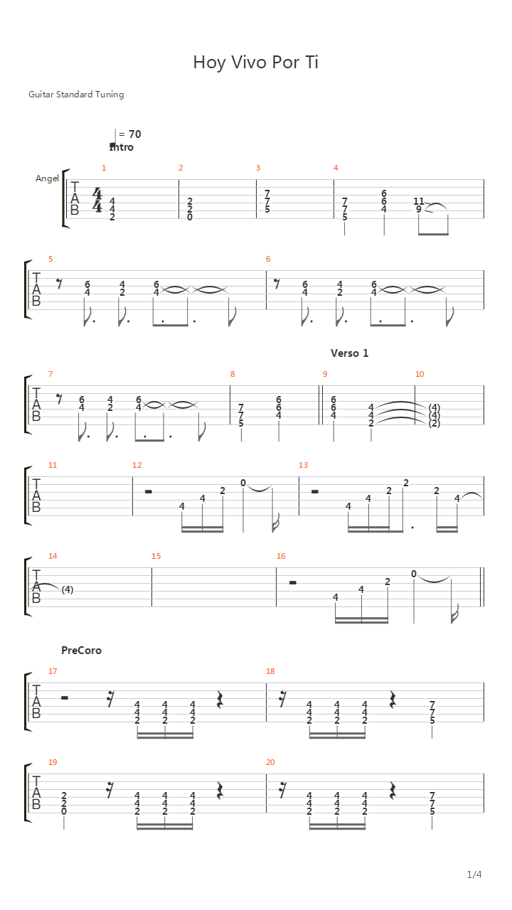 Hoy Vivo Por Ti吉他谱