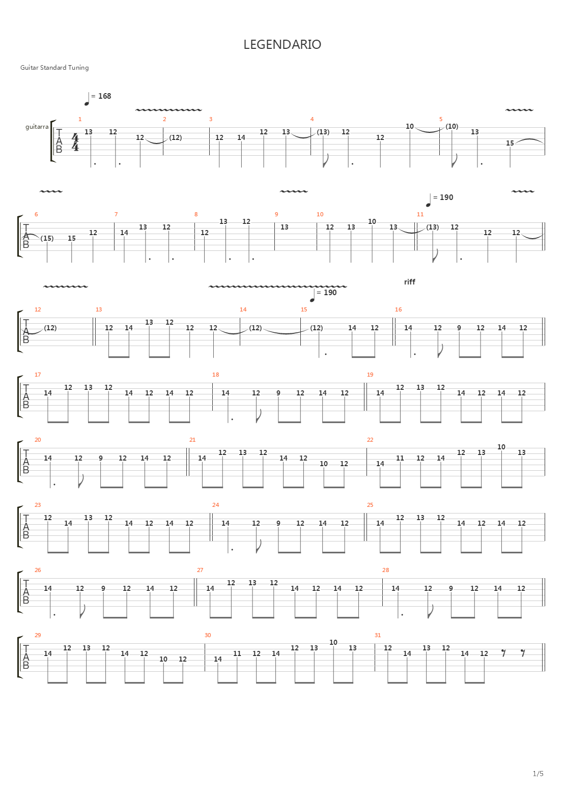 Legendario吉他谱