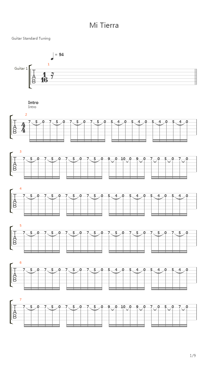 Mi Tierra吉他谱