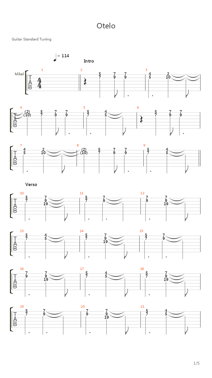 Otelo吉他谱