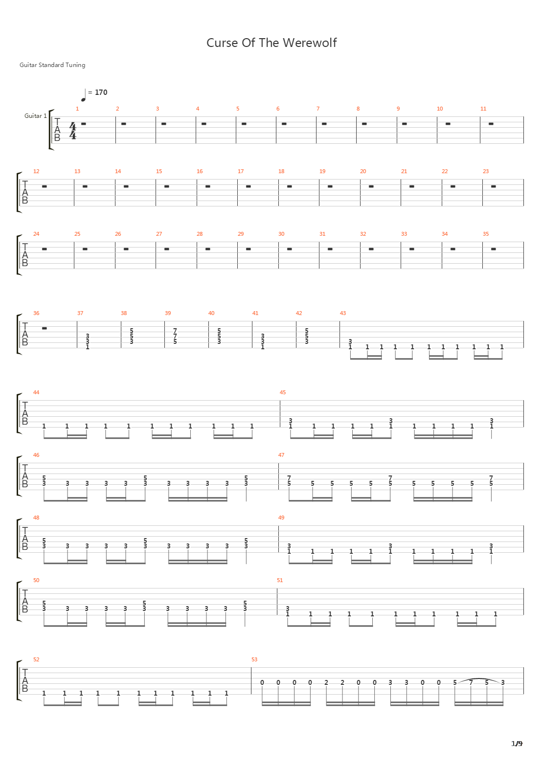 Curse Of The Werewolf吉他谱
