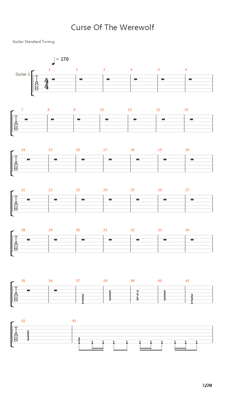 Curse Of The Werewolf吉他谱