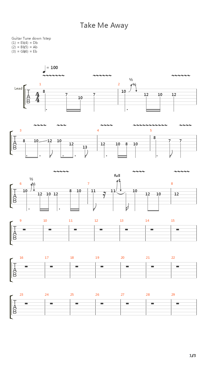 Take Me Away吉他谱