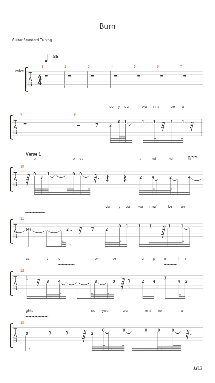 Burn吉他谱