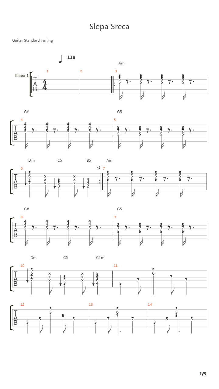 Slepa Sreca吉他谱