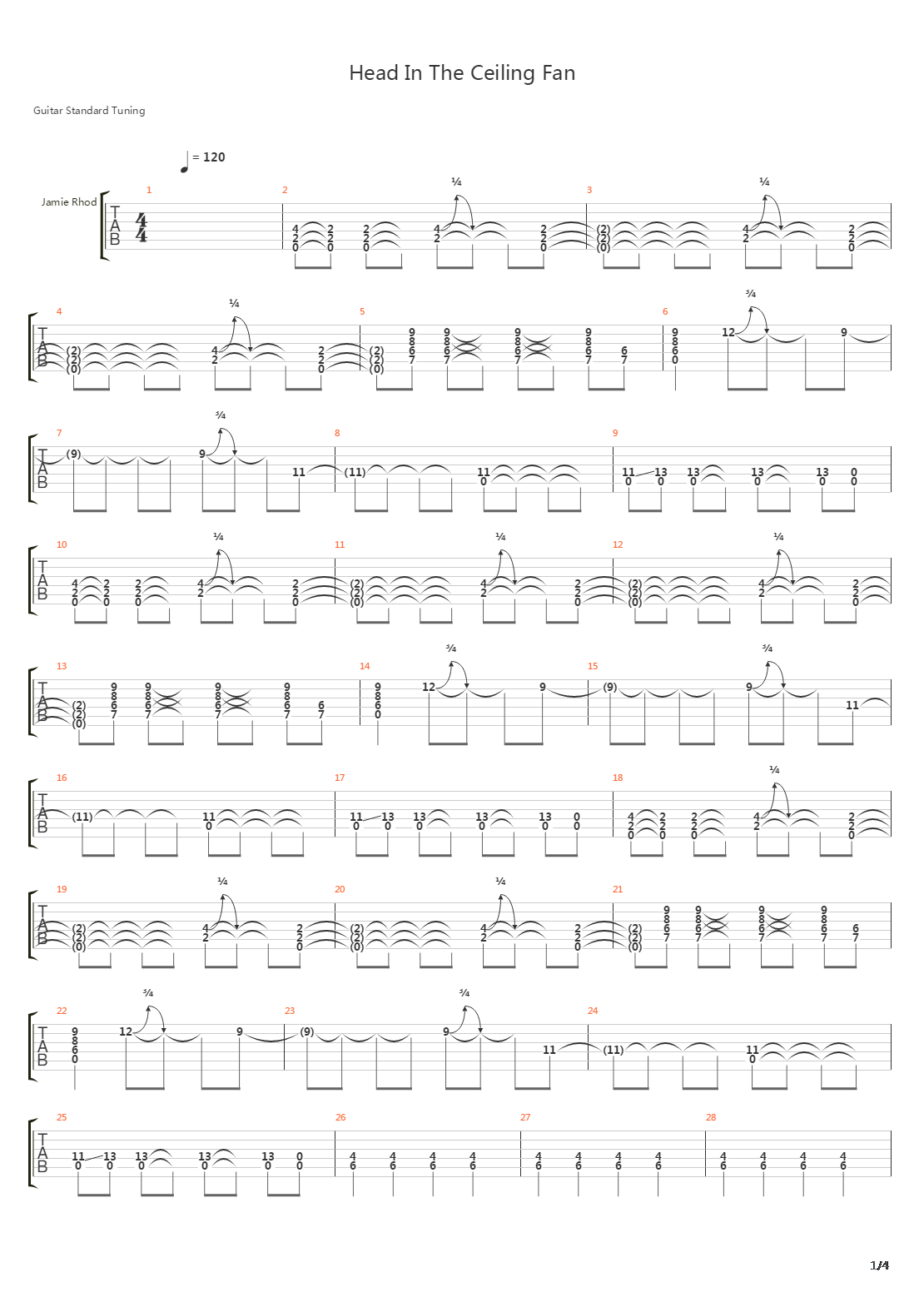 Head In The Ceiling Fan吉他谱