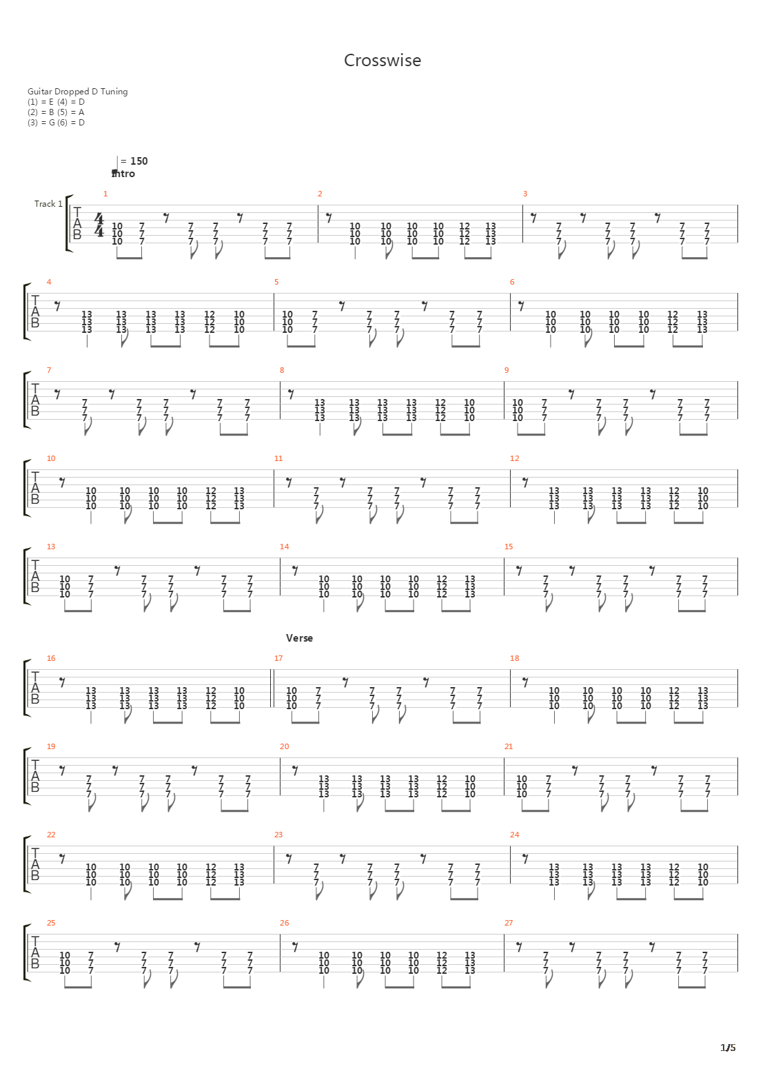 Crosswise吉他谱