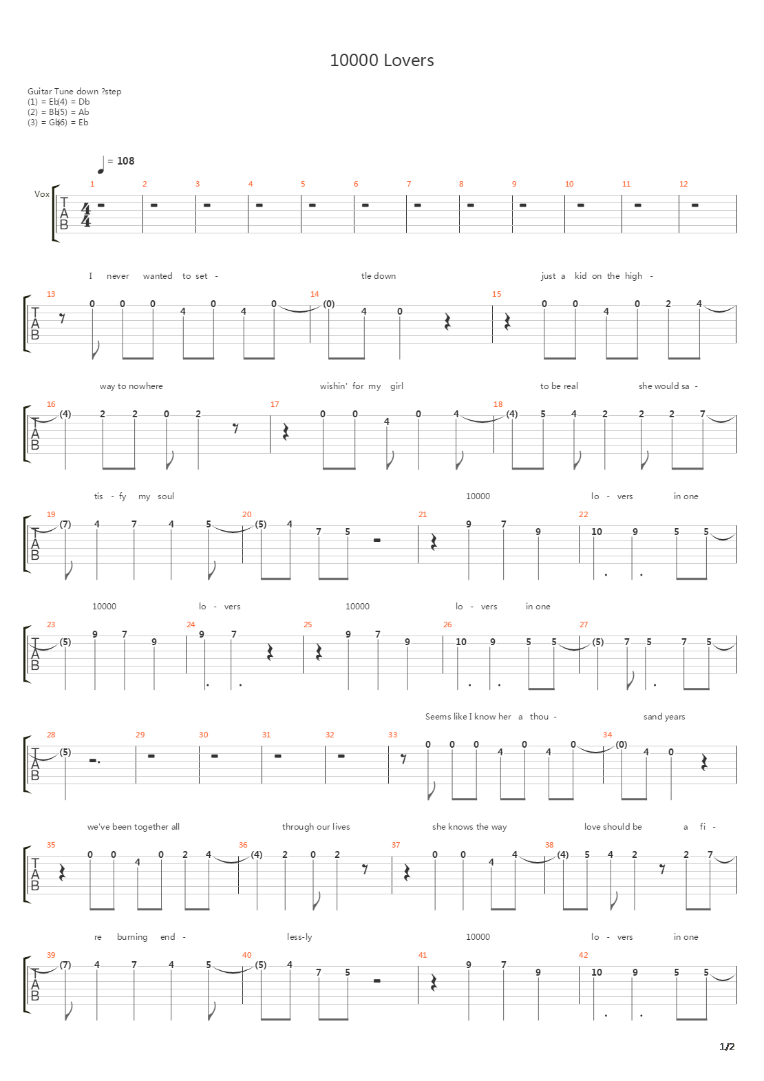 10000 Lovers吉他谱