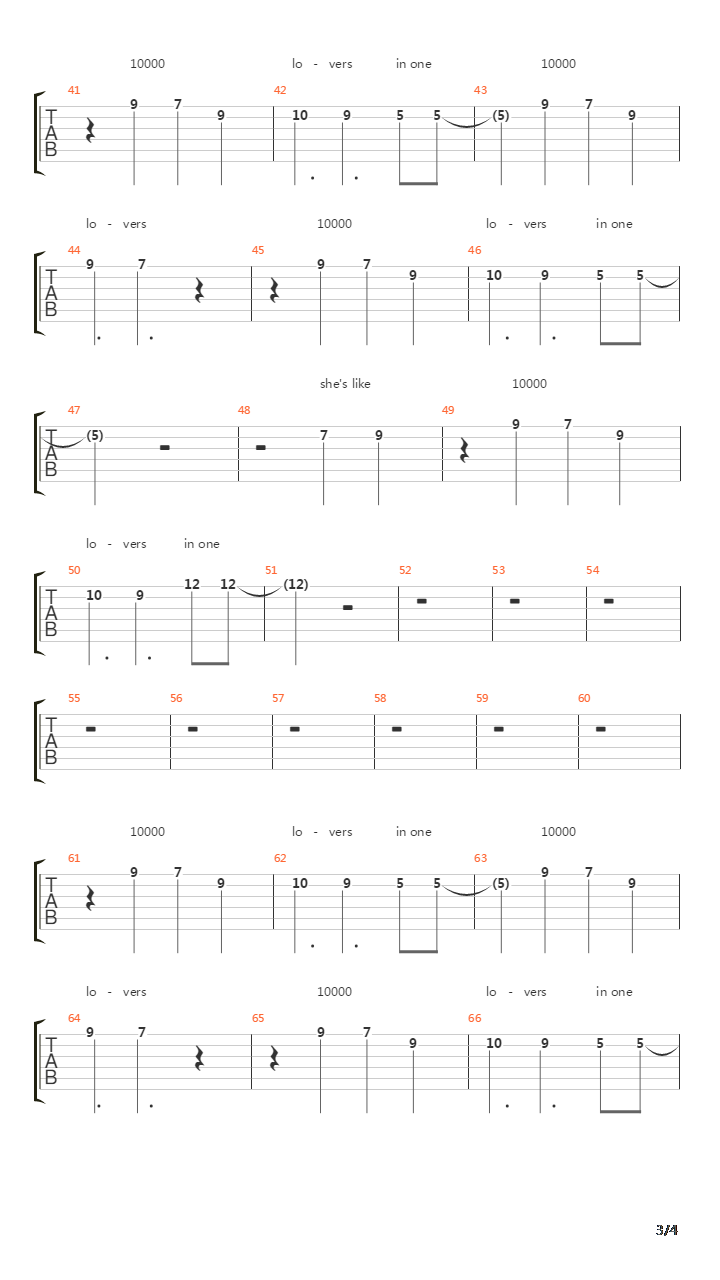 10000 Lovers吉他谱
