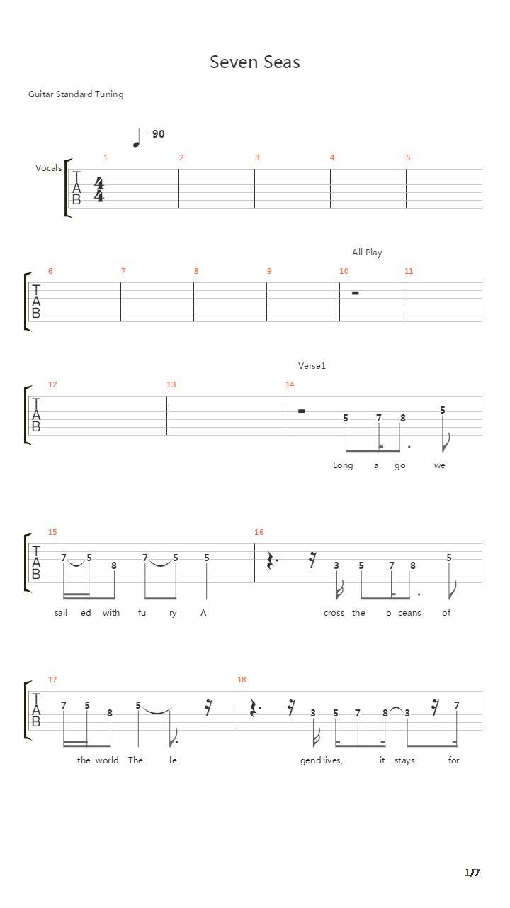 Seven Seas吉他谱