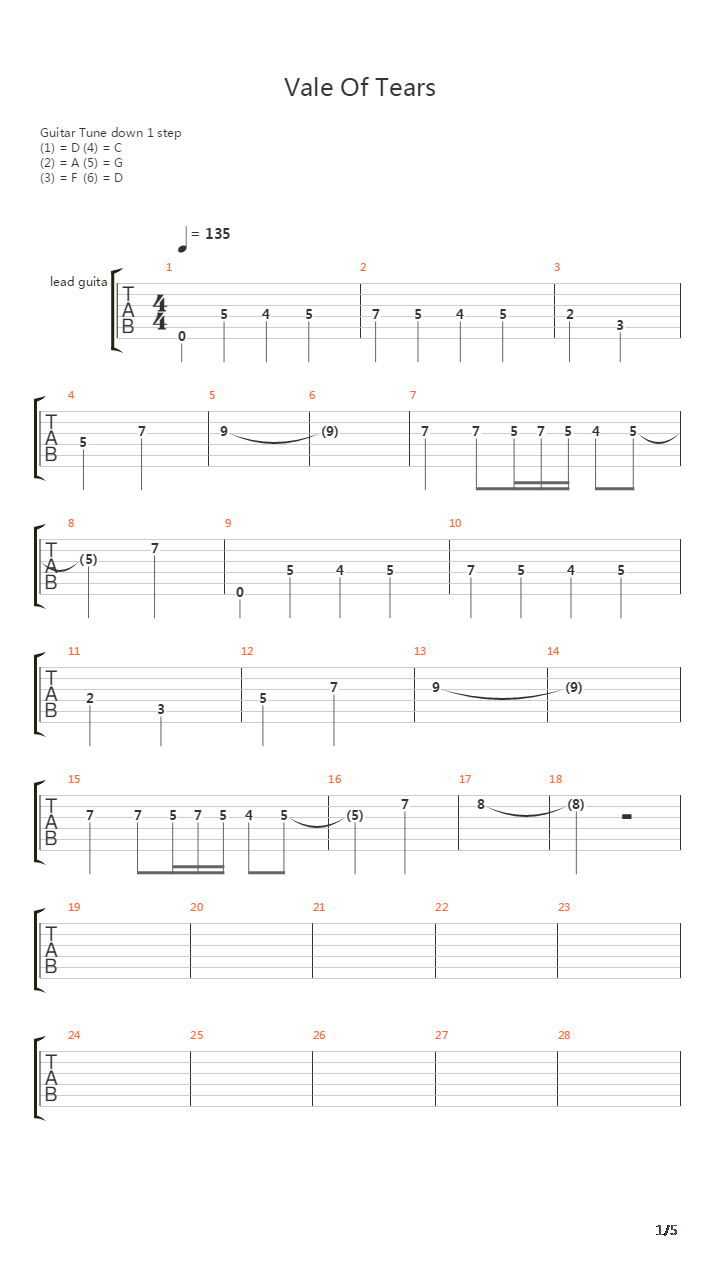 Vale Of Tears吉他谱