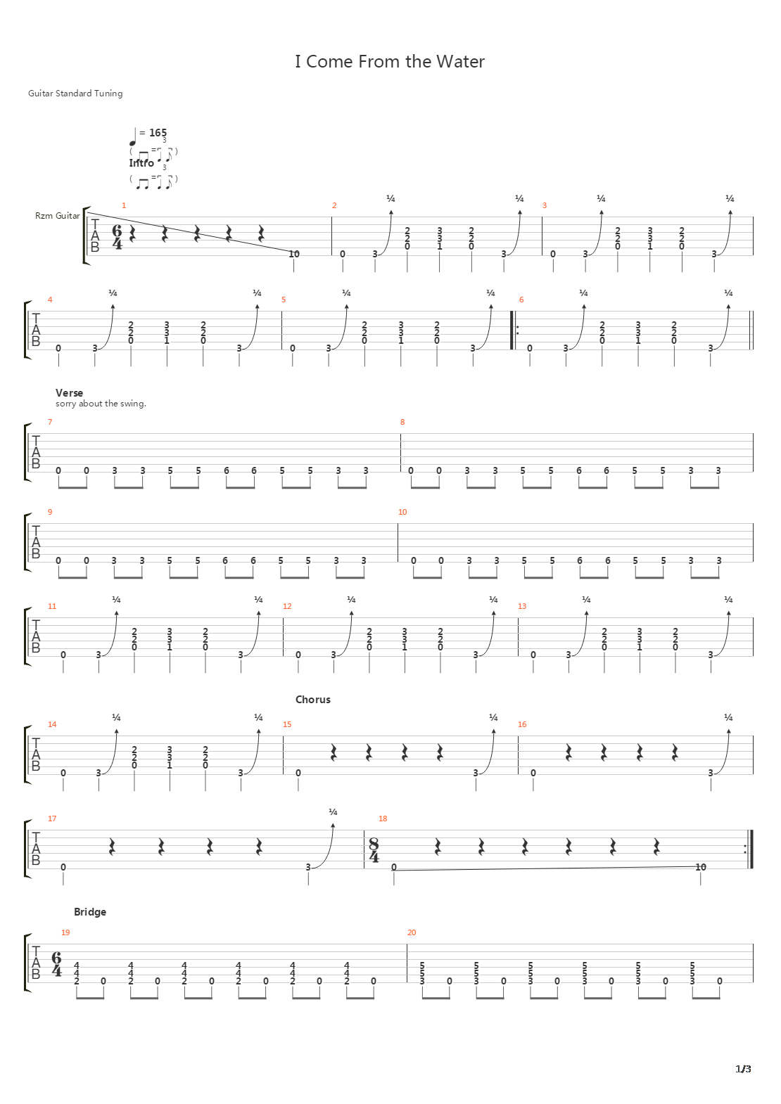I Come From The Water吉他谱