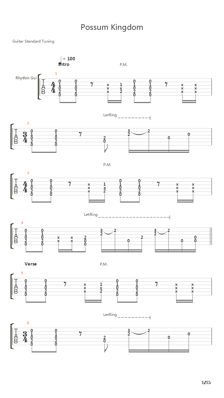 Possum Kingdom吉他谱