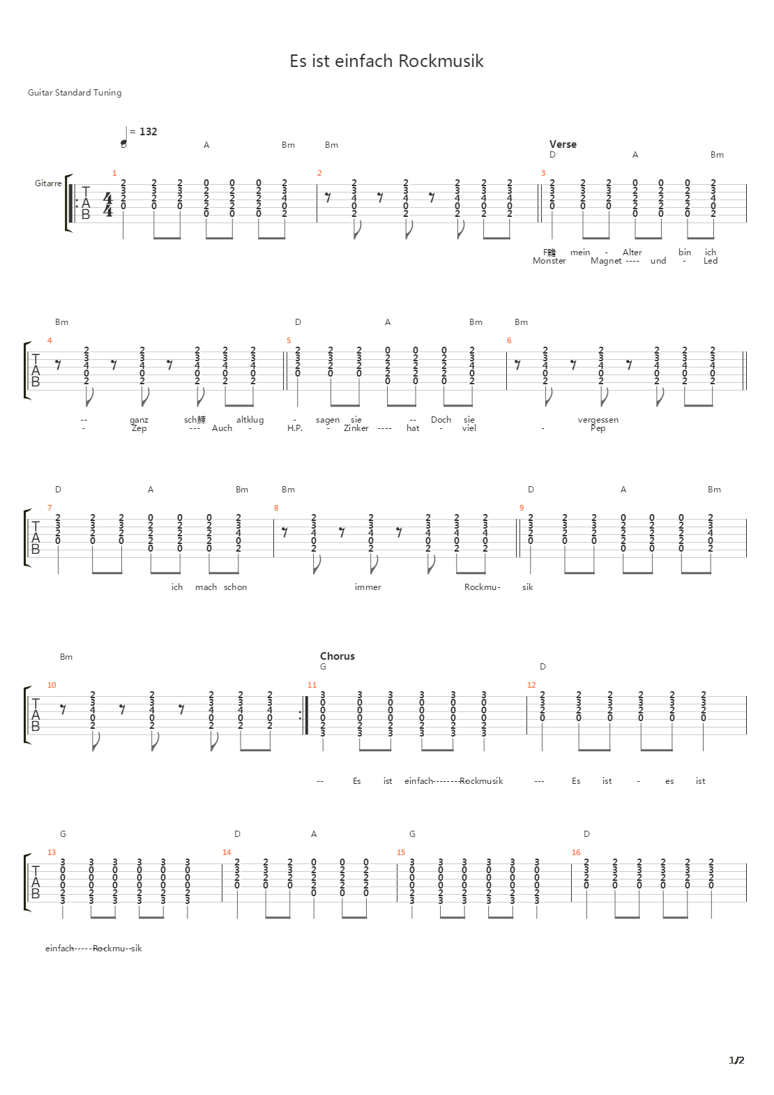 Es Ist Einfach Rockmusik吉他谱