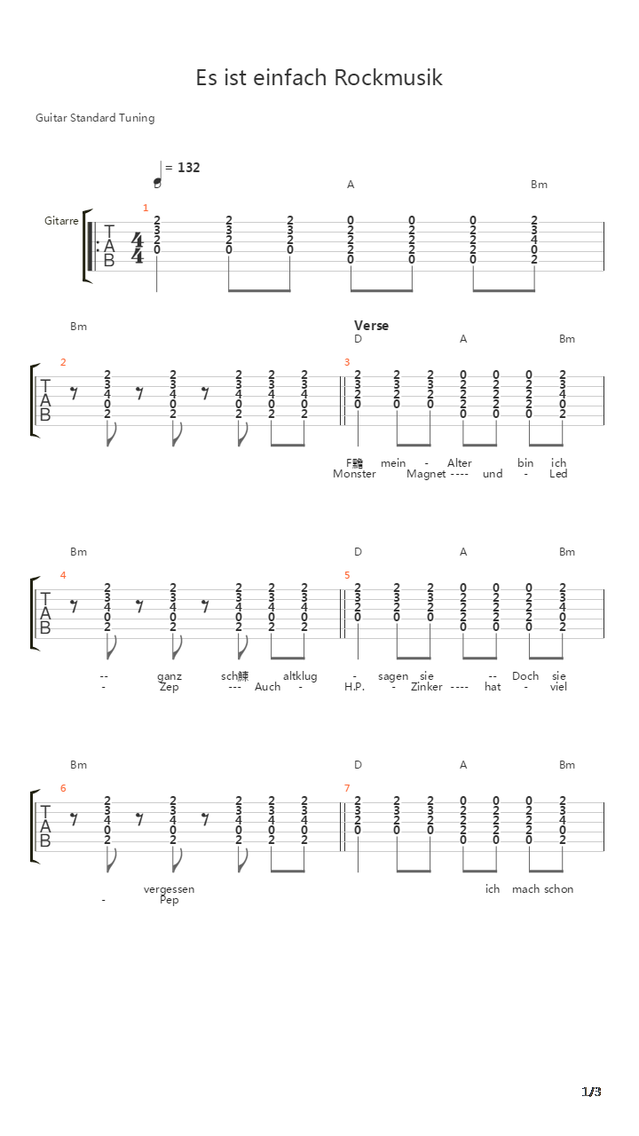 Es Ist Einfach Rockmusik吉他谱