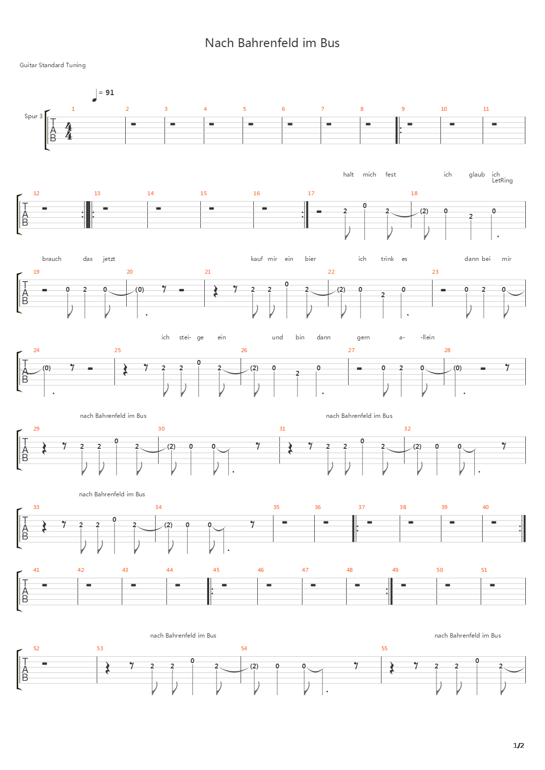 Nach Bahrenfeld Im Bus吉他谱