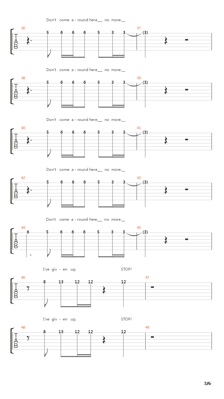 Dont Come Around Here No More吉他谱
