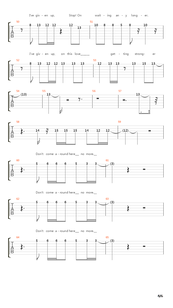Dont Come Around Here No More吉他谱