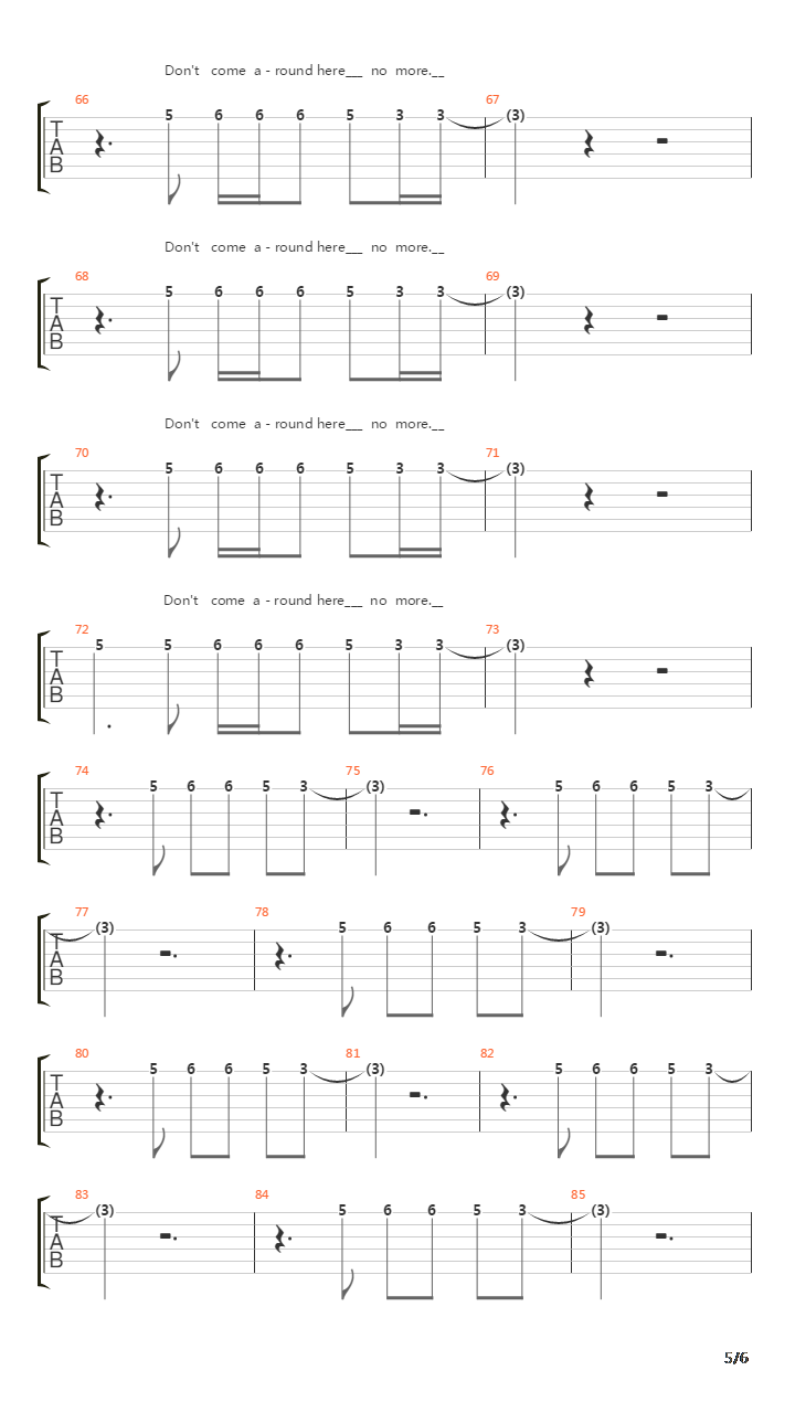 Dont Come Around Here No More吉他谱