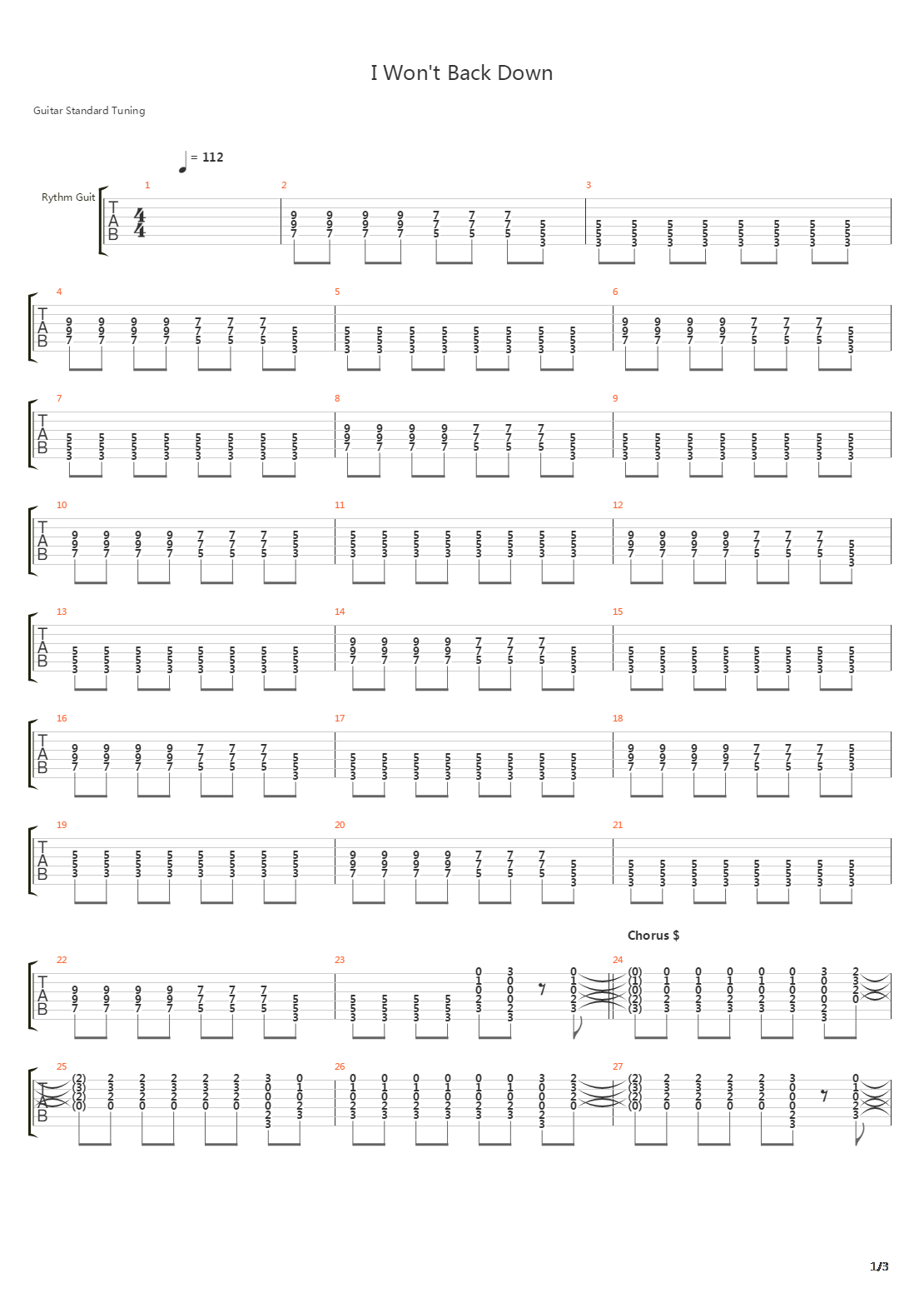 I Wont Back Down吉他谱