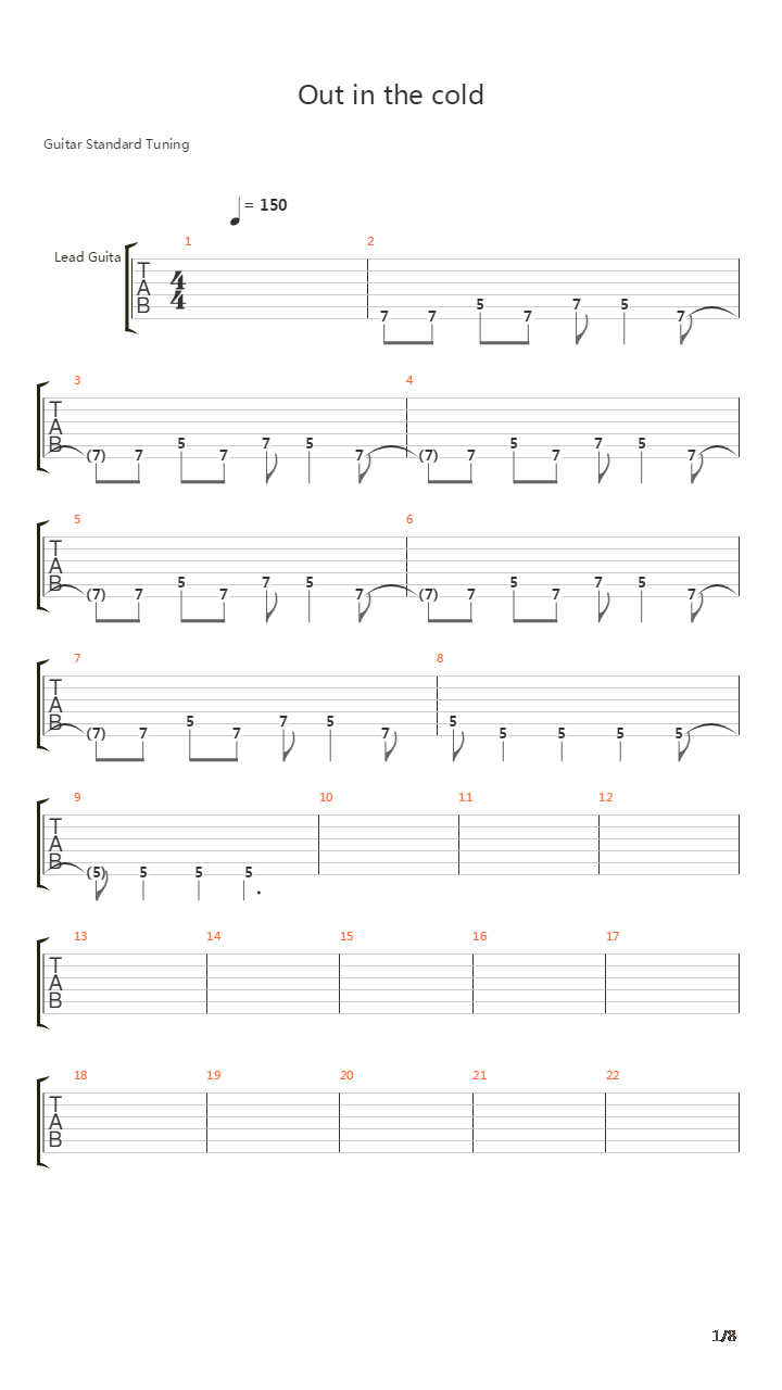 Out In The Cold吉他谱