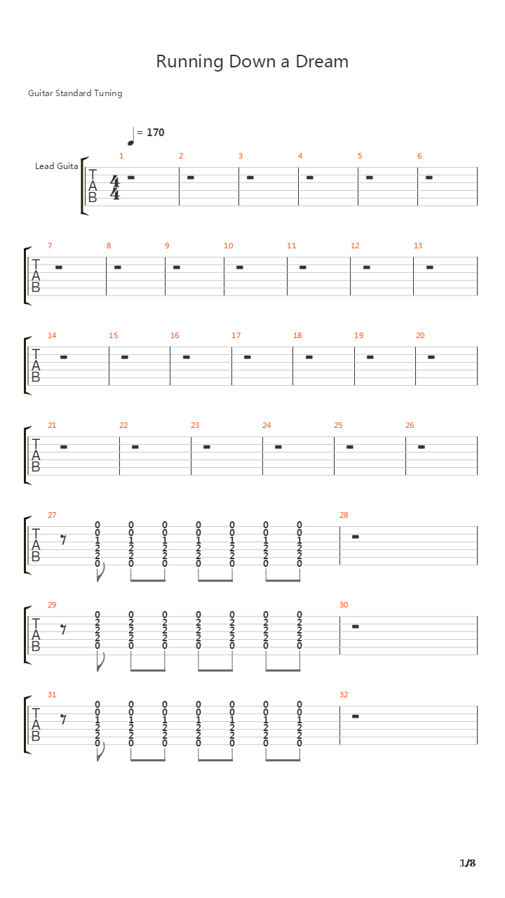 Runnin Down A Dream吉他谱