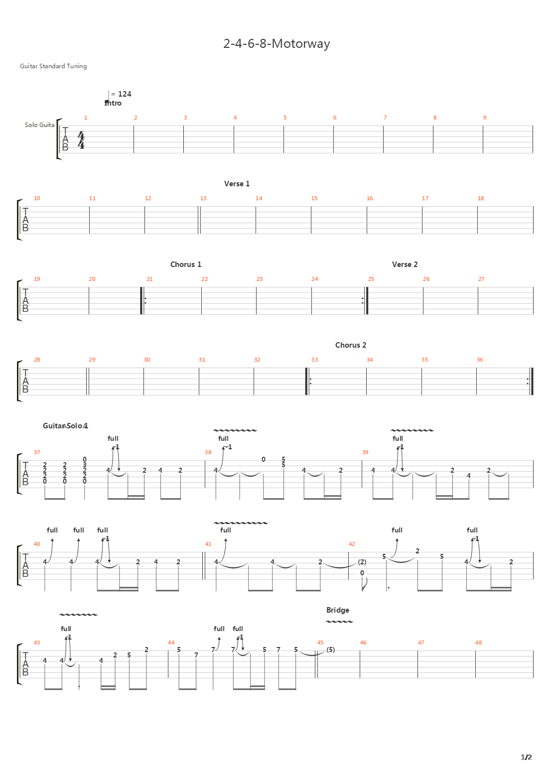 2 4 6 8 Motorway吉他谱