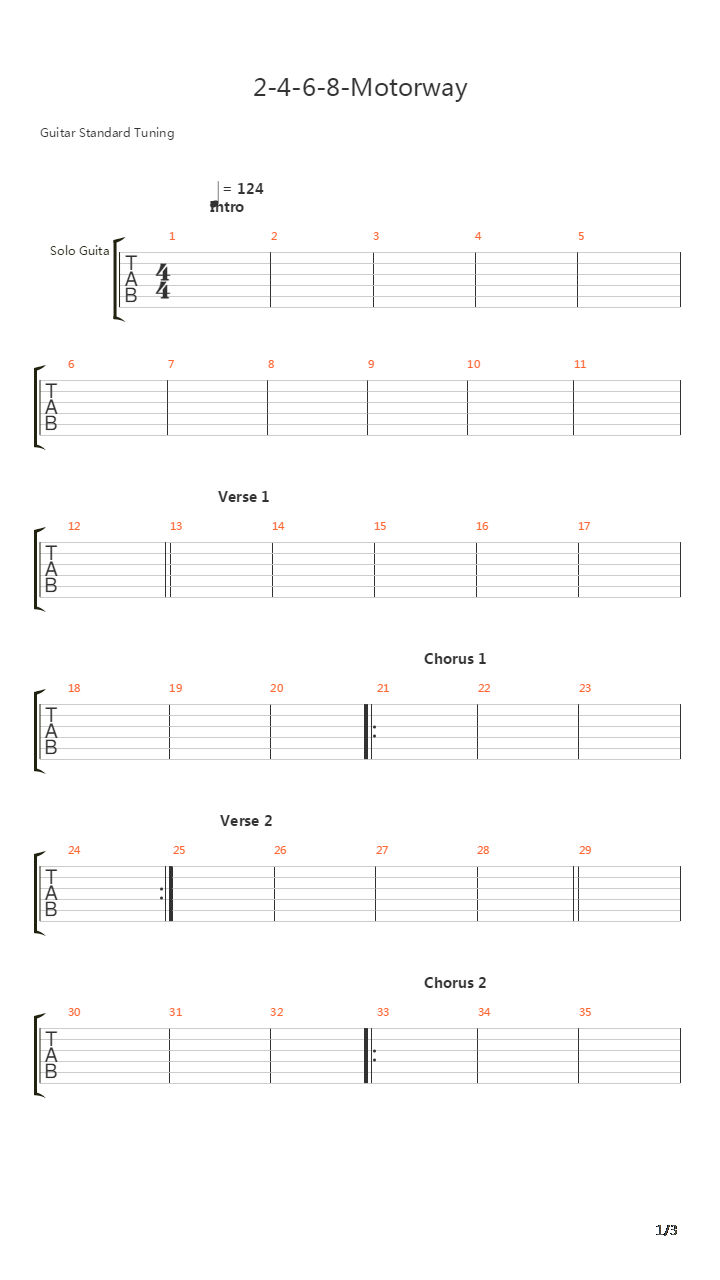 2 4 6 8 Motorway吉他谱